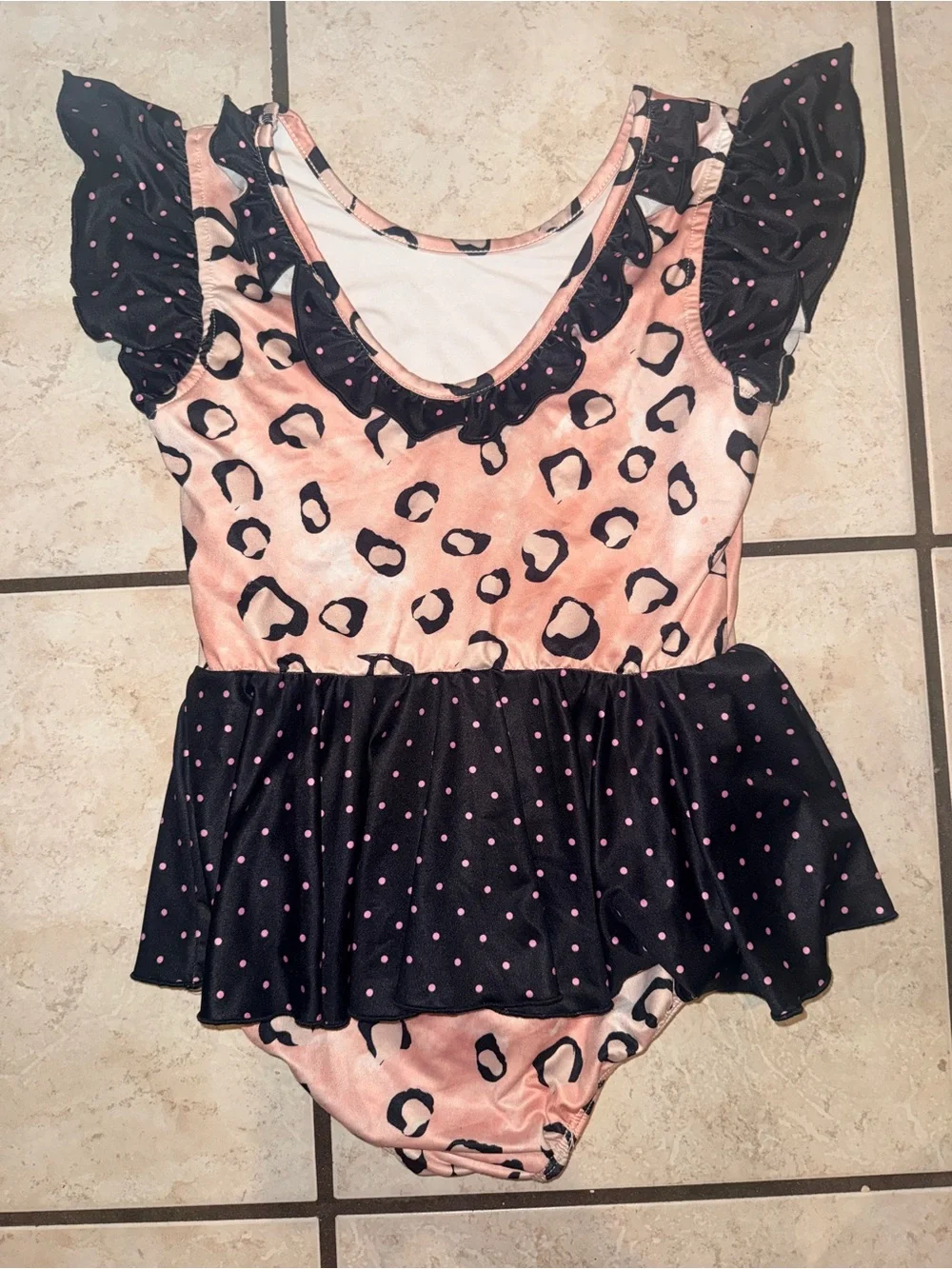 Girls' Pink Leopard & Black Polka Dot Dance Costume